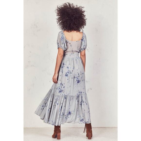 LoveShackFancy Angie Silk Floral Sweetheart Maxi Dress in Celestia Blue Size 4 - Picture 2 of 14